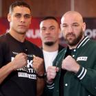 David Nyika (left) and Blake Caparello at a photo op ahead of the planned fight on September 14....
