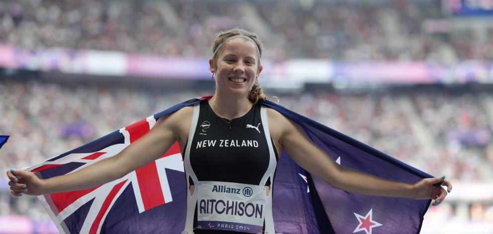Danielle Aitchison celebrates winning silver at Stade de France. Photo: Ulrik Pedersen/NurPhoto...