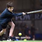 Elijah Henningsen, 12, swings a hockey stick. PHOTOS: PETER MCINTOSH